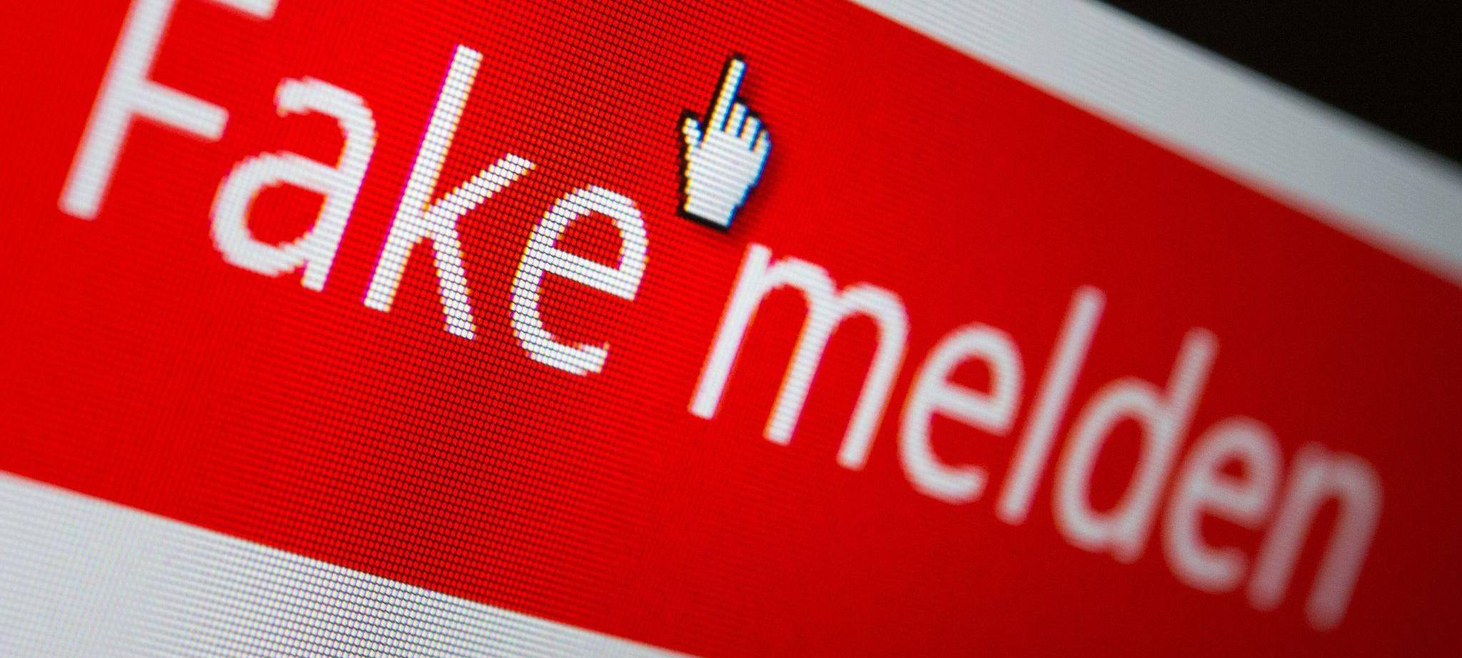 «Fake melden» steht auf dem Button einer Website
